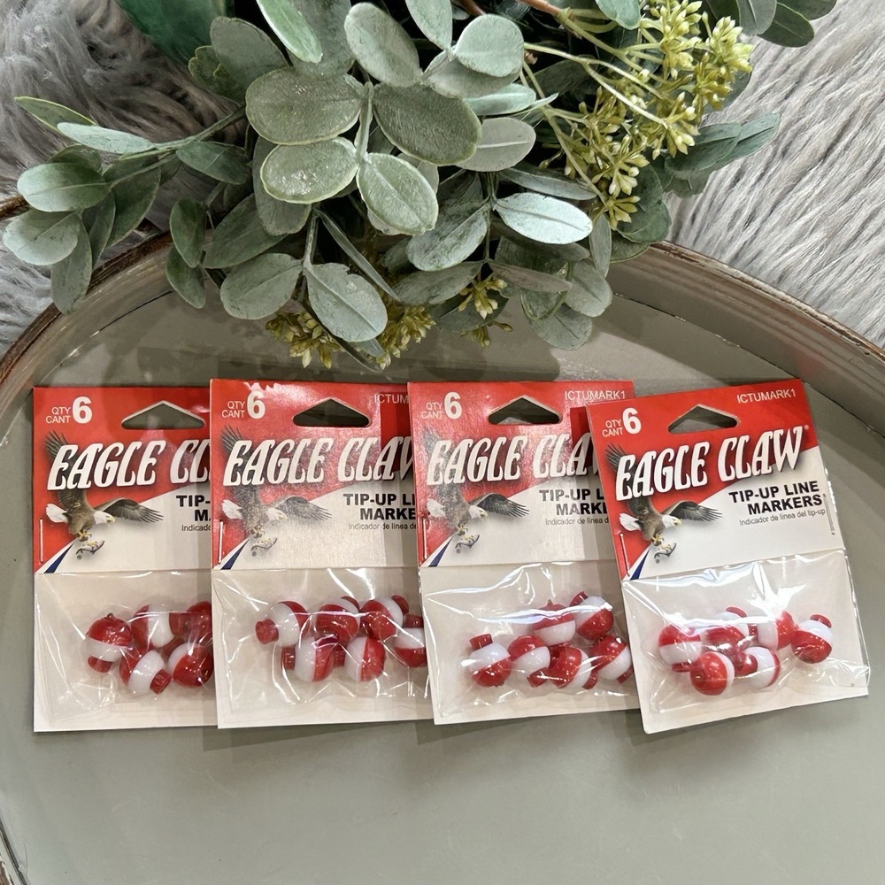 Lot of 4 | EAGLE CLAW 1/2" Tip-Up Line Markers (Red/White Snap-On Bobber)